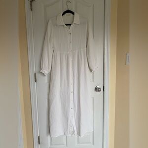 ROOLEE Gauze Cotton White Button-Down Maxi Dress Size Small Long Sleeve